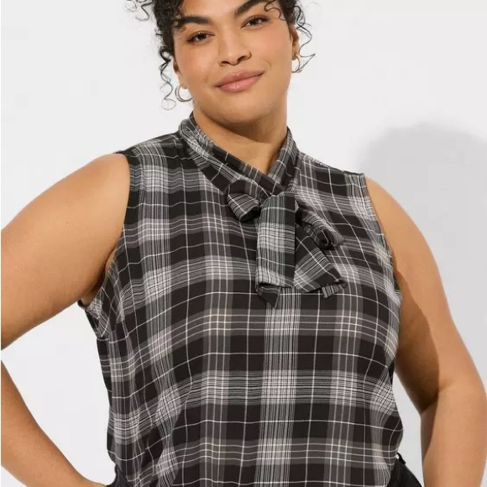 Torrid Black and White Plaid Bow Top